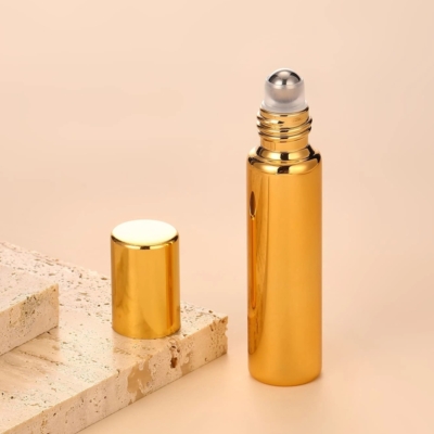 Illóolaj adagoló üveg, golyós adagolóval (roll on) arany - 10ml