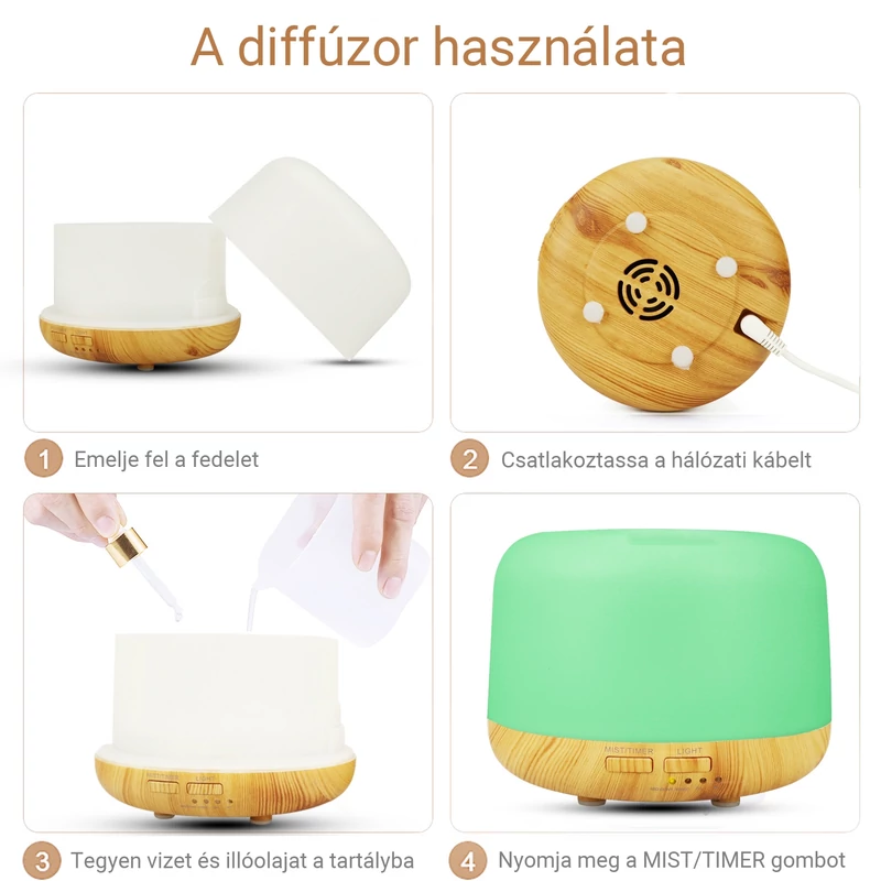 Aroma diffúzor távirányítóval Oval, fa - 500ml