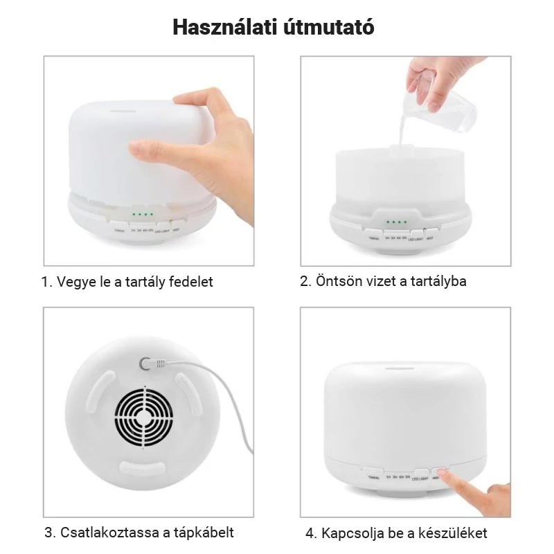 Aroma diffúzor 7 színű LED világítással, időzítővel, távirányítóval Oval - 500ml