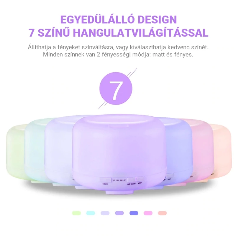 Aroma diffúzor 7 színű LED világítással, időzítővel, távirányítóval Oval - 500ml